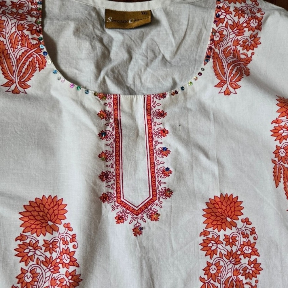Stylish Chakra Floral Tunic Blouse Size XXL Sequined Embellishments Long Sleeve - Picture 4 of 6